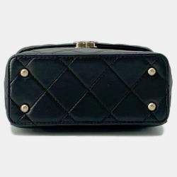 Pre Owned Chanel Chain Shoulder Bag Matelasse Coco Mark Vanity Lambskin Black