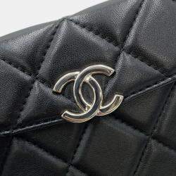 Pre Owned Chanel Chain Shoulder Bag Matelasse Coco Mark Vanity Lambskin Black