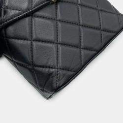 Pre Owned Chanel Chain Shoulder Bag Matelasse Coco Mark Vanity Lambskin Black