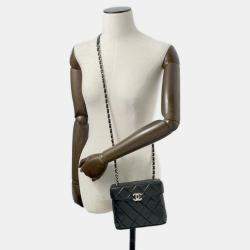 Pre Owned Chanel Chain Shoulder Bag Matelasse Coco Mark Vanity Lambskin Black