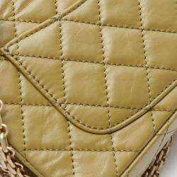 Pre Owned Chanel 2.55 Matelasse Mademoiselle Chain Shoulder Bag Calfskin Cowhide Khaki