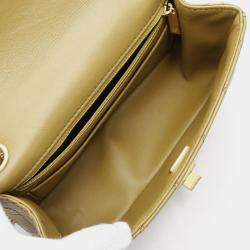 Pre Owned Chanel 2.55 Matelasse Mademoiselle Chain Shoulder Bag Calfskin Cowhide Khaki