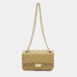 Pre Owned Chanel 2.55 Matelasse Mademoiselle Chain Shoulder Bag Calfskin Cowhide Khaki