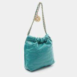 Pre Owned Chanel 22 Mini Shoulder Bag In Lambskin Sheep Leather Green