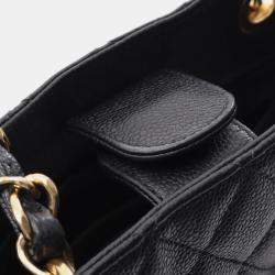 Pre Owned Chanel Matelasse Pst Tote Bag Caviar Skin Grained Calf Black