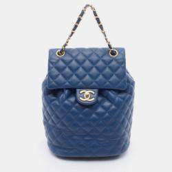 Pre Owned Chanel Matelasse Backpack Lambskin Sheepskin Blue
