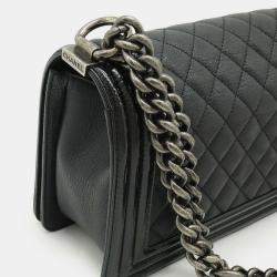 Pre Owned Chanel Boy Chanel 25 Coco Mark Chain Shoulder Bag Leather Enamel Black