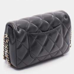 Pre Owned Chanel Matelasse Small Flap Shoulder Bag In Lambskin Leather Black