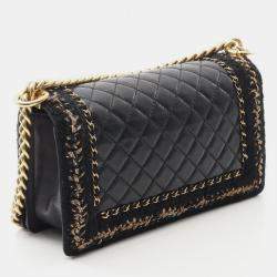Pre Owned Chanel Boy Chanel Matelasse Shoulder Bag Lambskin Leather Black