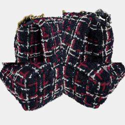 Pre Owned Chanel Shoulder Bag Tweed Navy X Red White Gold