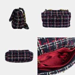 Pre Owned Chanel Shoulder Bag Tweed Navy X Red White Gold