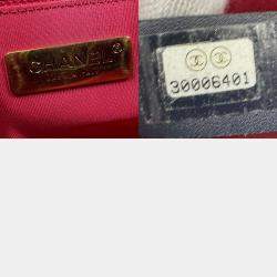 Pre Owned Chanel Shoulder Bag Tweed Navy X Red White Gold