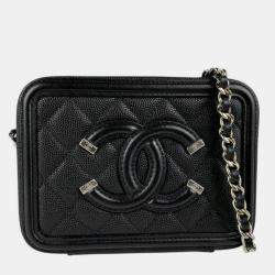 Pre Owned Chanel Shoulder Bag Cc Figley Caviar Skin Leather Black
