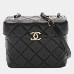 Pre Owned Chanel Matelasse Small Box Shoulder Bag In Lambskin Leather Black
