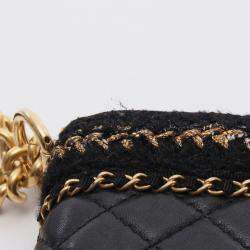Pre Owned Chanel Boy Chanel Large Matelasse Shoulder Bag In Lambskin Fabric Black/Gold
