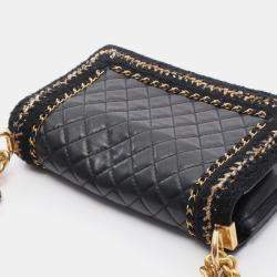 Pre Owned Chanel Boy Chanel Large Matelasse Shoulder Bag In Lambskin Fabric Black/Gold