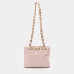 Pre Owned Chanel Matelasse Small Tote Bag Lambskin Sheepskin Pink