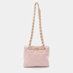 Pre Owned Chanel Matelasse Small Tote Bag Lambskin Sheepskin Pink