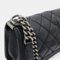 Pre Owned Chanel Boy Chanel 25 Wild Stitch Matelasse Coco Mark Chain Shoulder Bag Leather Black