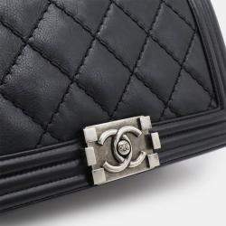 Pre Owned Chanel Boy Chanel 25 Wild Stitch Matelasse Coco Mark Chain Shoulder Bag Leather Black