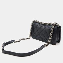 Pre Owned Chanel Boy Chanel 25 Wild Stitch Matelasse Coco Mark Chain Shoulder Bag Leather Black