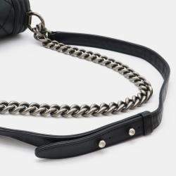 Pre Owned Chanel Boy Chanel 25 Wild Stitch Matelasse Coco Mark Chain Shoulder Bag Leather Black