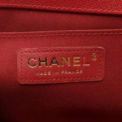 Pre Owned Chanel Boy Chanel Shoulder Bag Leather Grained Calfskin Red