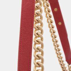 Pre Owned Chanel Boy Chanel Shoulder Bag Leather Grained Calfskin Red