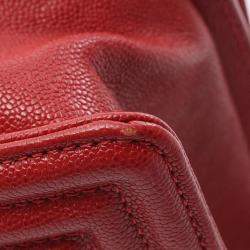 Pre Owned Chanel Boy Chanel Shoulder Bag Leather Grained Calfskin Red