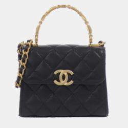 Pre Owned Chanel Chevron V-Stitch Shoulder Bag Leather Navy