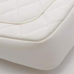 Pre Owned Chanel Mini Matelasse Shoulder Bag Lambskin Leather White