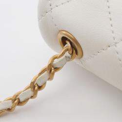 Pre Owned Chanel Mini Matelasse Shoulder Bag Lambskin Leather White