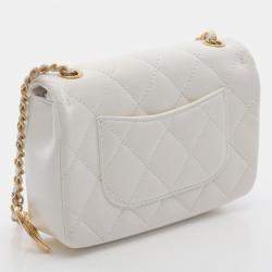 Pre Owned Chanel Mini Matelasse Shoulder Bag Lambskin Leather White