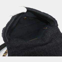 Pre Owned Chanel 19 2Way Hand Chain Shoulder Bag Tweed Leather Black