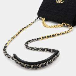 Pre Owned Chanel 19 2Way Hand Chain Shoulder Bag Tweed Leather Black