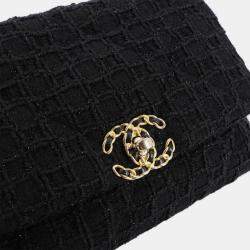 Pre Owned Chanel 19 2Way Hand Chain Shoulder Bag Tweed Leather Black