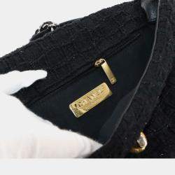 Pre Owned Chanel 19 2Way Hand Chain Shoulder Bag Tweed Leather Black