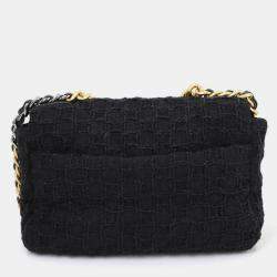 Pre Owned Chanel 19 2Way Hand Chain Shoulder Bag Tweed Leather Black