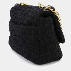 Pre Owned Chanel 19 2Way Hand Chain Shoulder Bag Tweed Leather Black