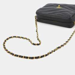 Pre Owned Chanel Chain Shoulder Bag In Caviar Leather With Black