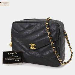 Pre Owned Chanel Chain Shoulder Bag In Caviar Leather With Black