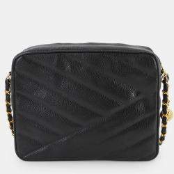Pre Owned Chanel Chain Shoulder Bag In Caviar Leather With Black