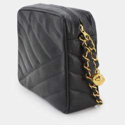 Pre Owned Chanel Chain Shoulder Bag In Caviar Leather With Black