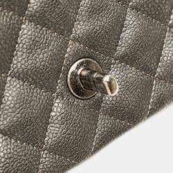 Pre Owned Chanel Mini Matelasse 20 Coco Mark Chain Shoulder Bag In Silver/Gray Caviar Skin