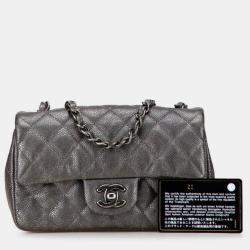 Pre Owned Chanel Mini Matelasse 20 Coco Mark Chain Shoulder Bag In Silver/Gray Caviar Skin