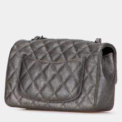 Pre Owned Chanel Mini Matelasse 20 Coco Mark Chain Shoulder Bag In Silver/Gray Caviar Skin