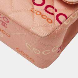 Pre Owned Chanel Coco Mark Coco Print Double Flap Chain Shoulder Bag Salmon Pink Multicolor Canvas