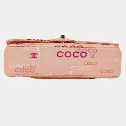 Pre Owned Chanel Coco Mark Coco Print Double Flap Chain Shoulder Bag Salmon Pink Multicolor Canvas