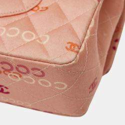 Pre Owned Chanel Coco Mark Coco Print Double Flap Chain Shoulder Bag Salmon Pink Multicolor Canvas