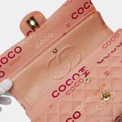 Pre Owned Chanel Coco Mark Coco Print Double Flap Chain Shoulder Bag Salmon Pink Multicolor Canvas